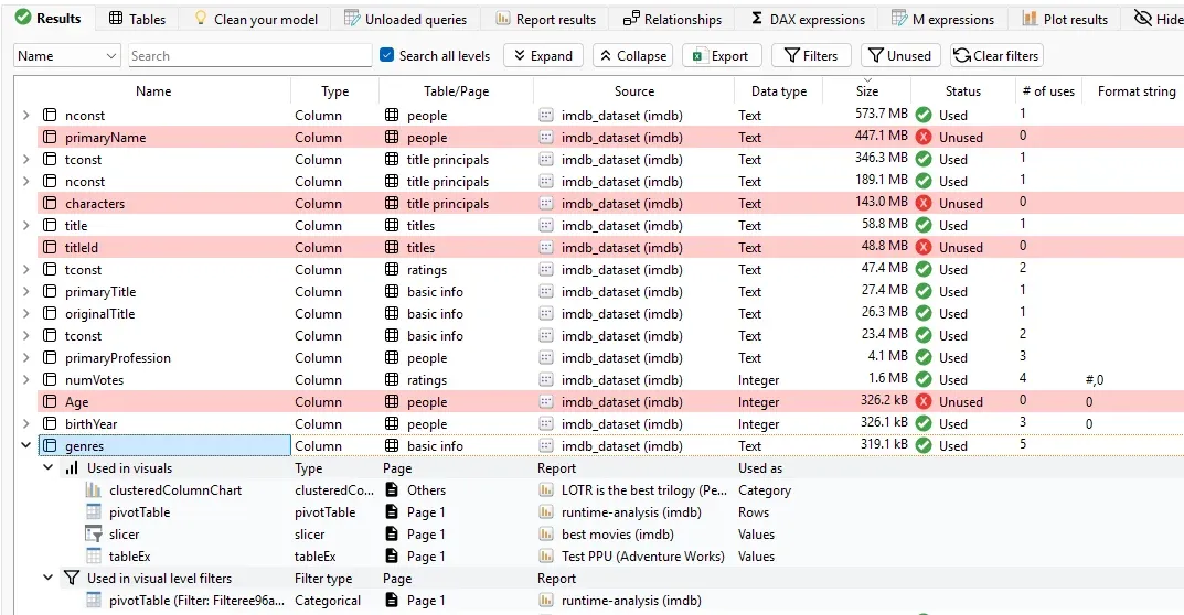 Measure Killer column-level usage details — every visual, filter, measure and other reference for a single column or measure