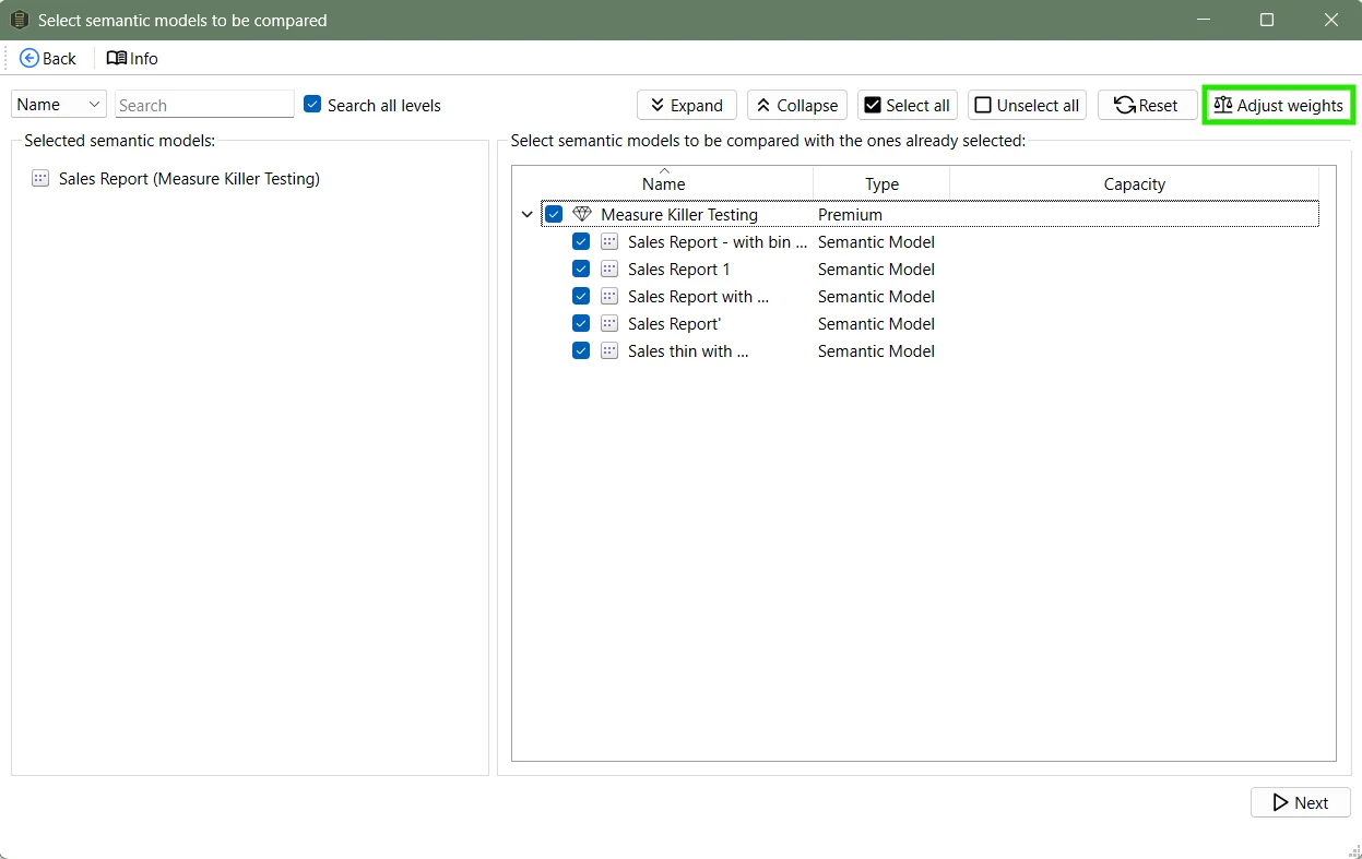 Option to adjust the ways to create a custom comparison