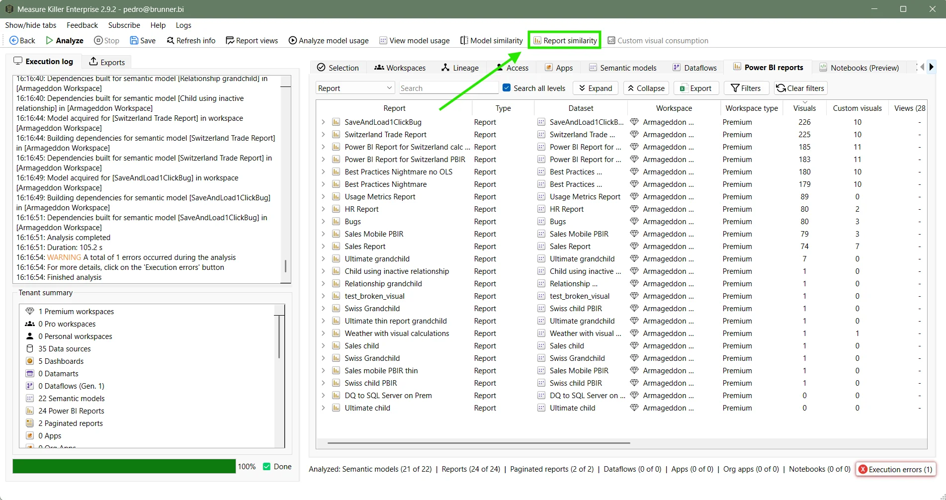 Accessing Report similarity in Limited Tenant Analysis